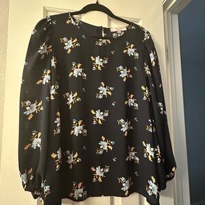 LOFT Navy Floral Blouse
